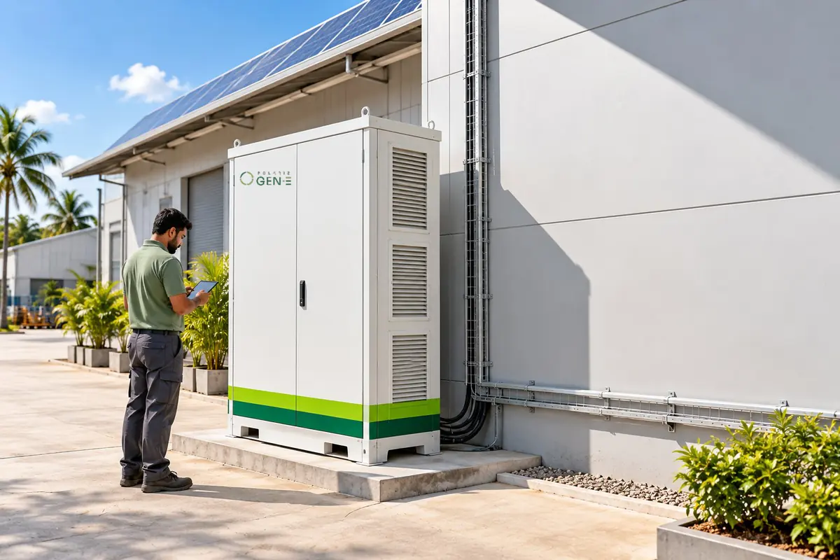 Polariz engineer conducting BESS commissioning inspection